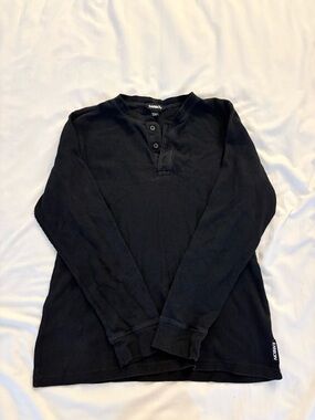 Karbon Men's Black Thermal Henley Long Sleeve Shirt